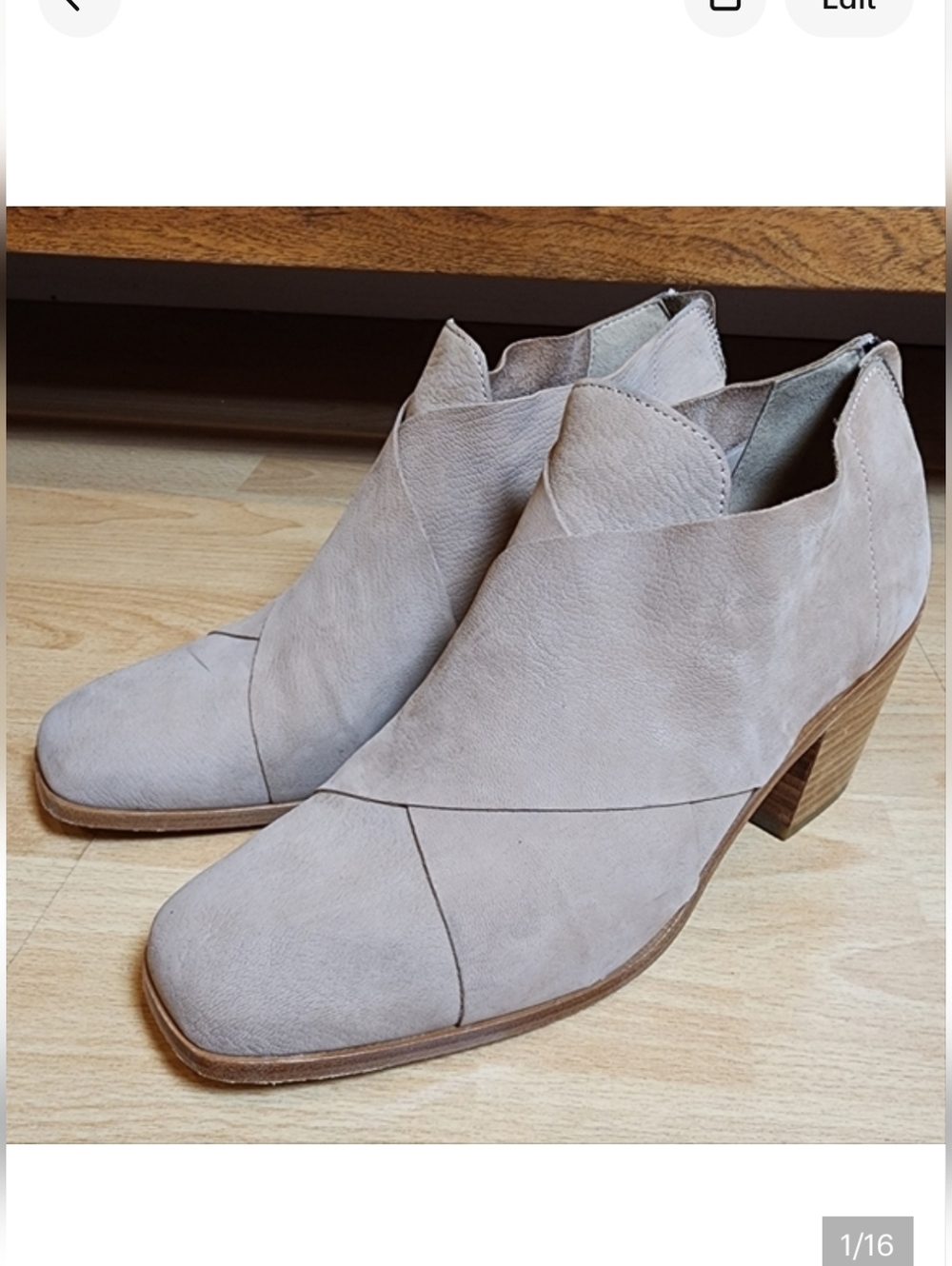 Eileen Fisher Nubuck Leather Beige Square Toe Block‎ Heel Ember Booties Size 10